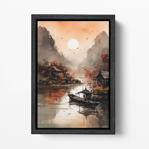 Ninh Bihn Vietnam Sunset Wall Art Home Decor Canvas Eco Lather Print Black Frame