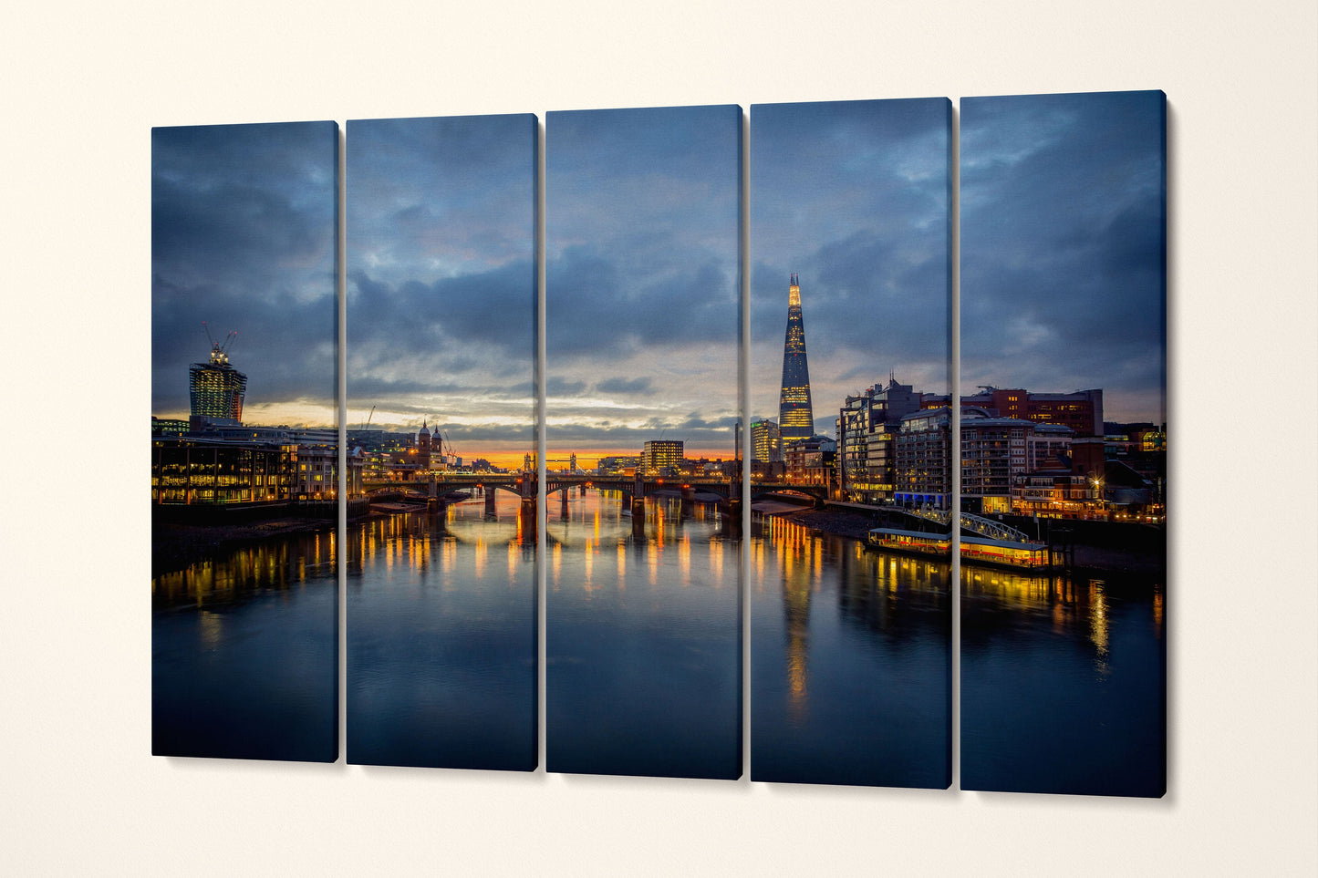 London Skyline From Millennium Bridge Wall Art Home Decor Canvas Eco Leather Print 5 panels