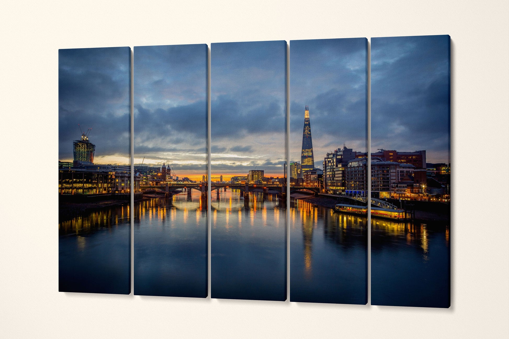London Skyline From Millennium Bridge Wall Art Home Decor Canvas Eco Leather Print 5 panels