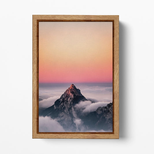 Swiss Alps Sunset Canvas Wall Art Home Decor Eco Leather Print, Made in Italy!