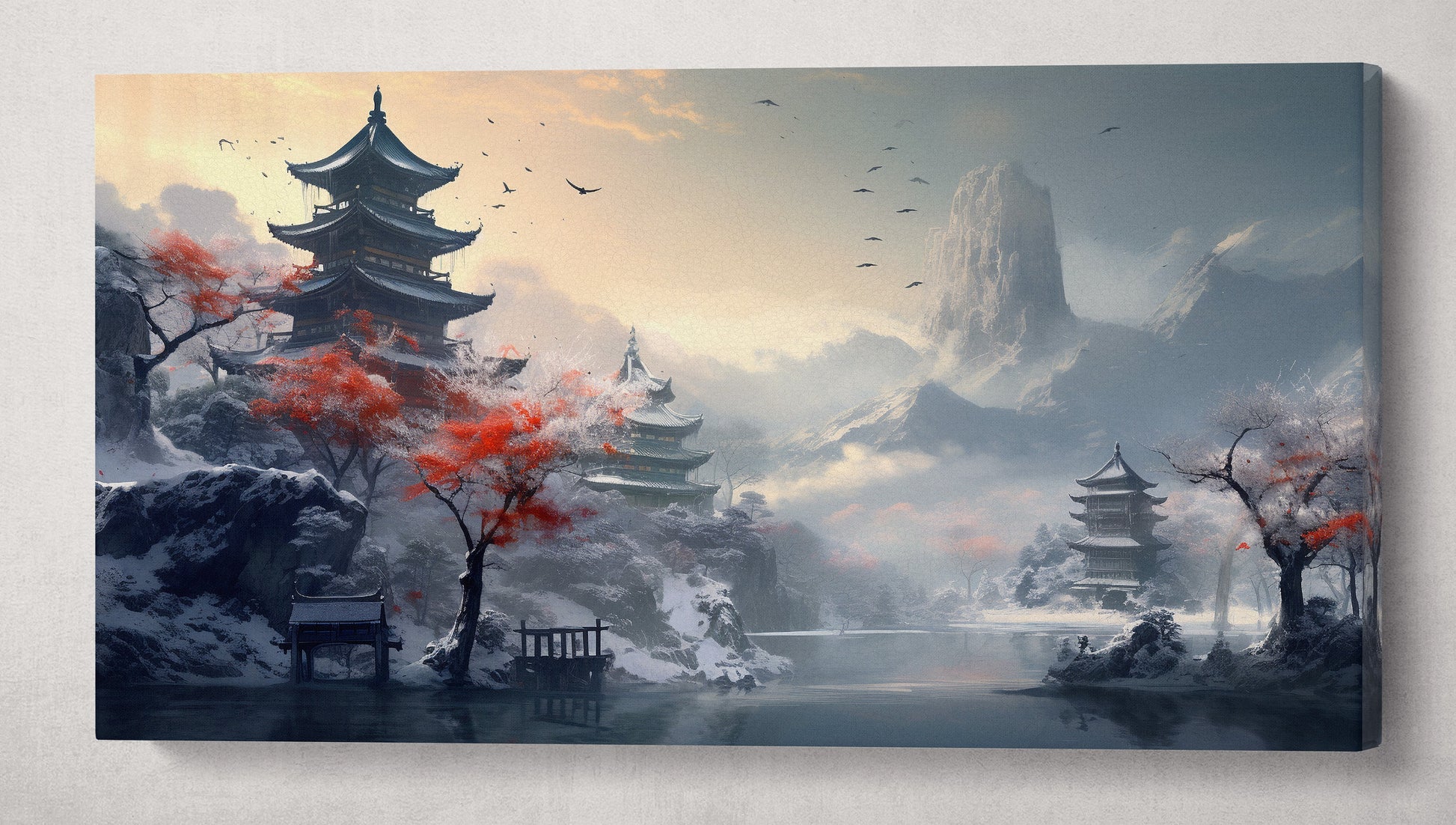 Pagoda River Snow Mountains Japan canvas wall art