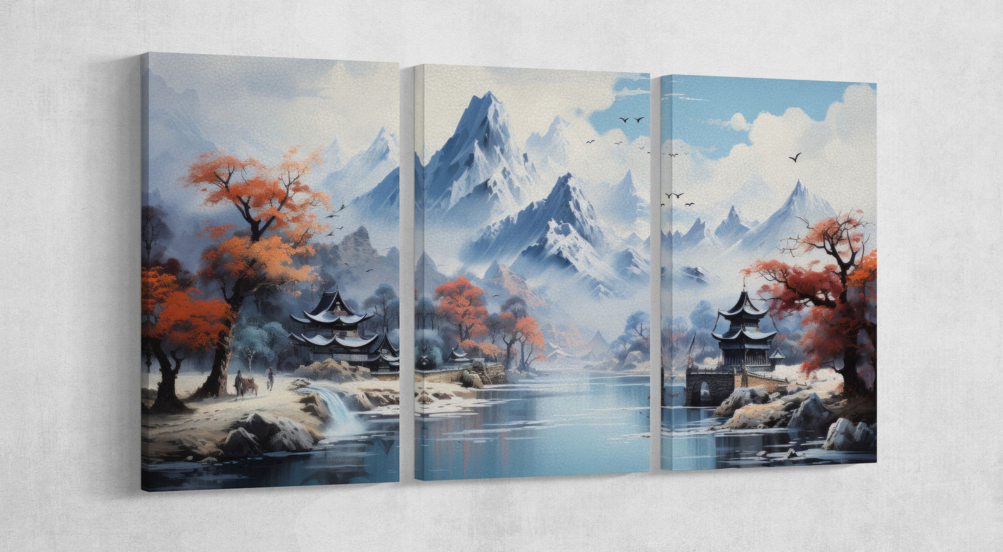 Anime Snow Mountain Japan 3 panels wall art
