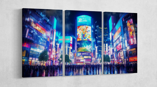 Tokyo Lights At Night Anime Landscape 3 panels wall art