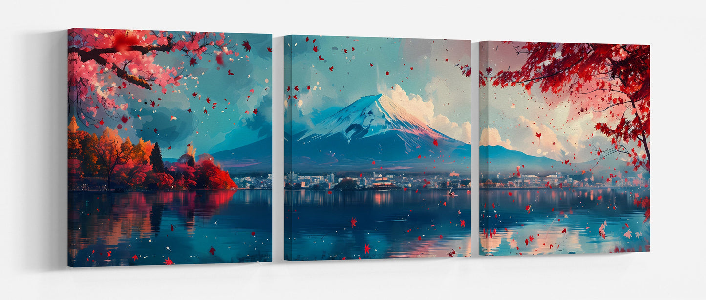 Mountain Fuji Fall Anime Artwork 3 Panels Print