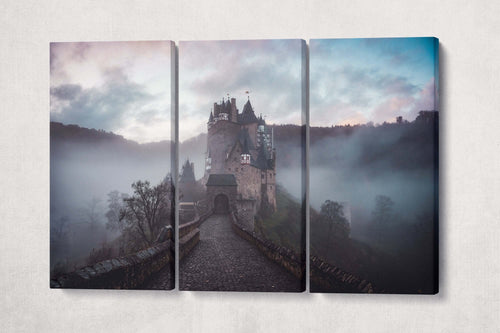 Misty Castle Burg Eltz 3 panels canvas print