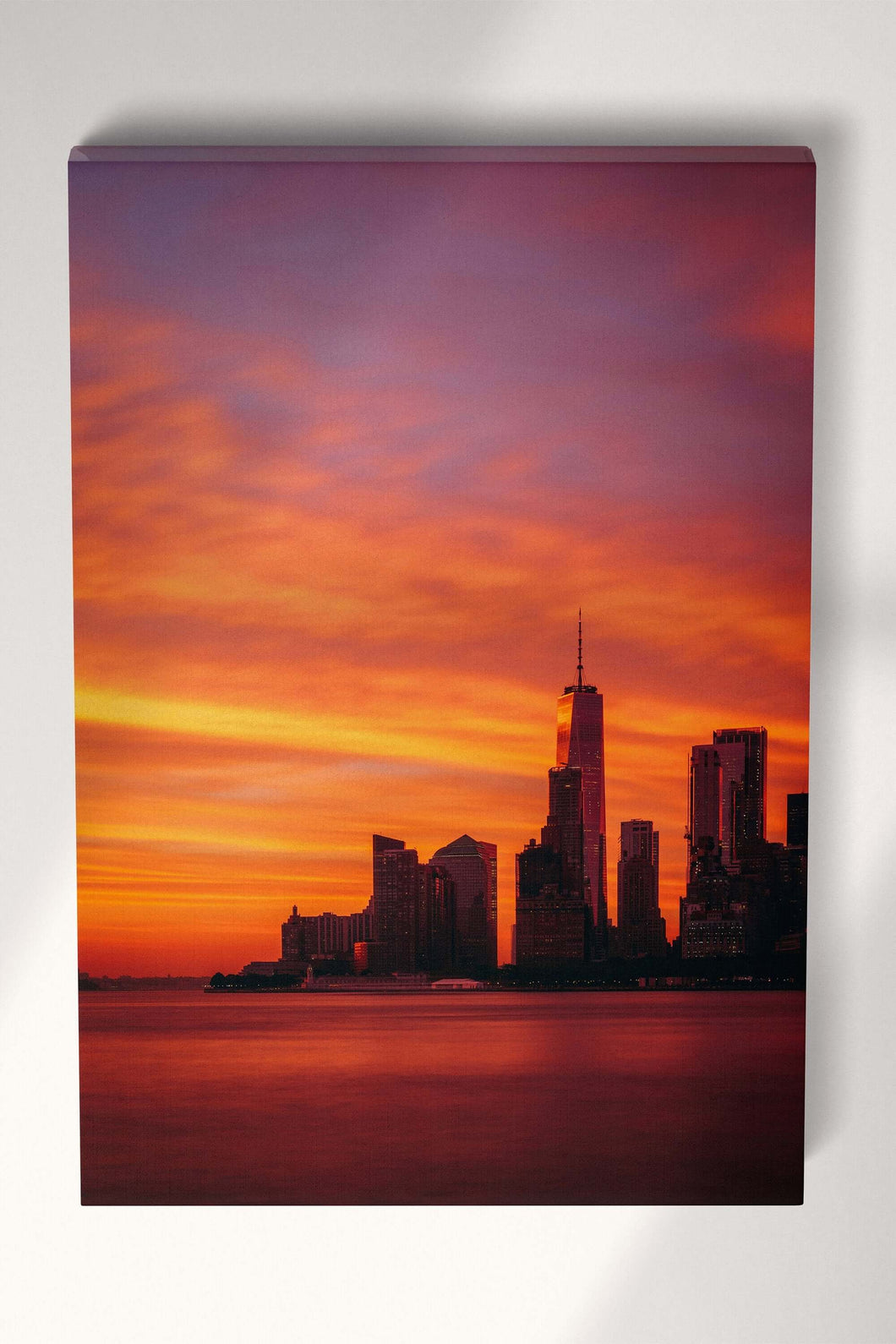 New York One World Trade Center Manhattan Dramatic Red Sky Sunset Frame Canvas Print