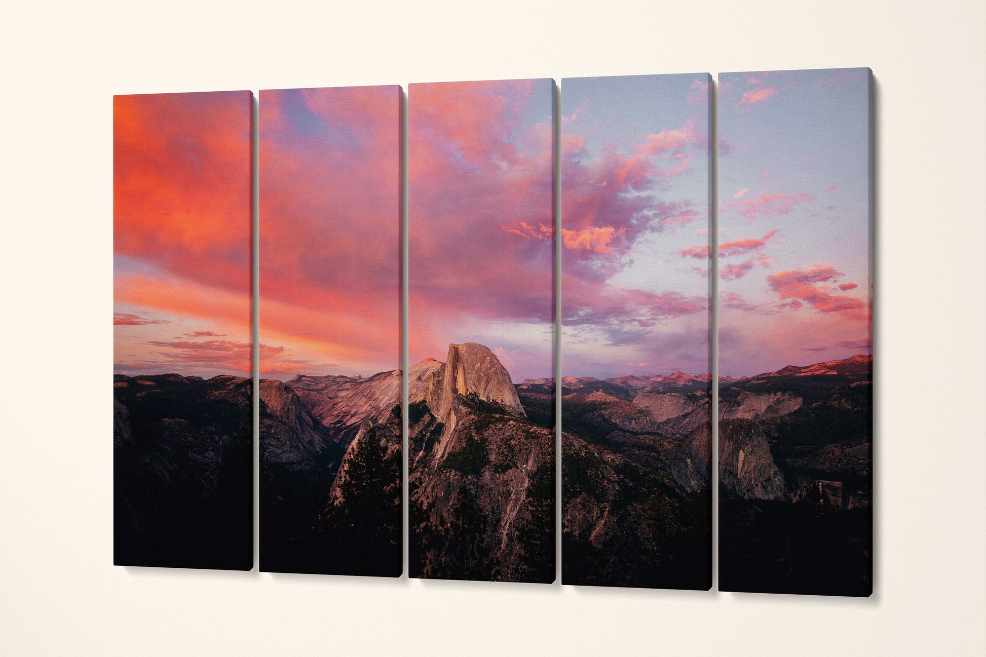 Half Dome Yosemite National Park Pink Sunset Canvas Wall Art 5 Pieces