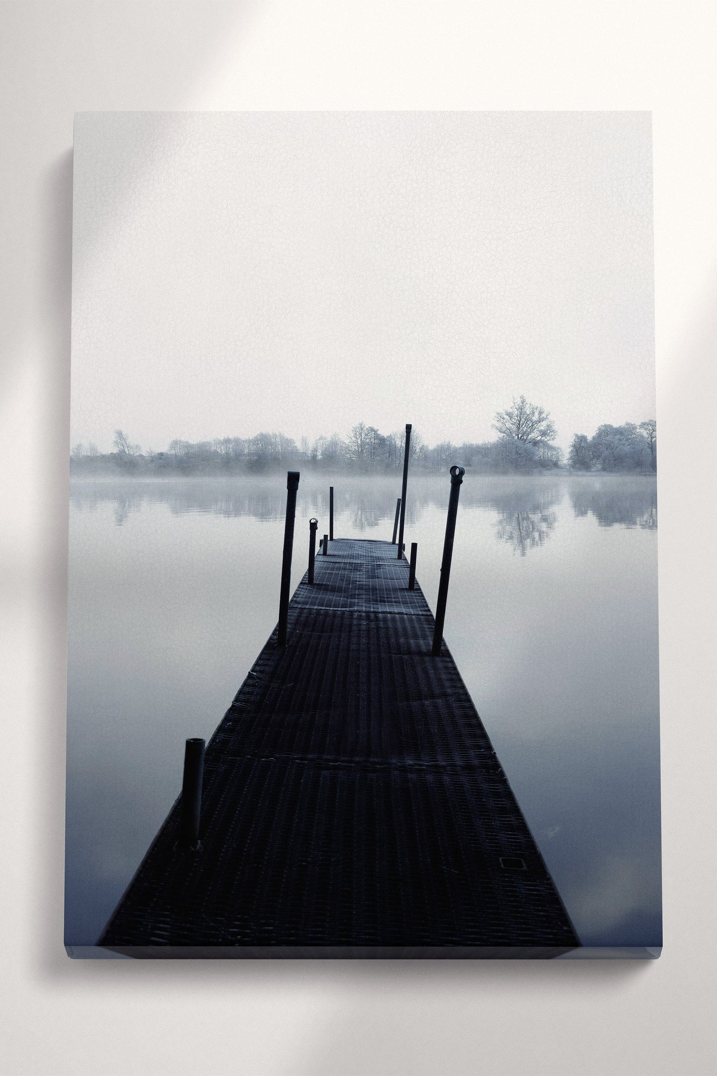 Loch Ness Foggy Dock Natural Framed Canvas Wall Art