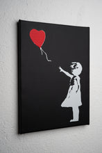 Laden Sie das Bild in den Galerie-Viewer, Girl With Balloon by Banksy Print On Black Leather Sublimation Printing Wall Art Canvas, Made in Italy!