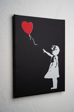 Load image into Gallery viewer, Girl With Balloon by Banksy Print On Black Leather Sublimation Printing Wall Art Canvas, Made in Italy!