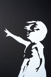Girl With Balloon by Banksy Print On Black Leather Sublimation Printing Wall Art Canvas, Made in Italy!