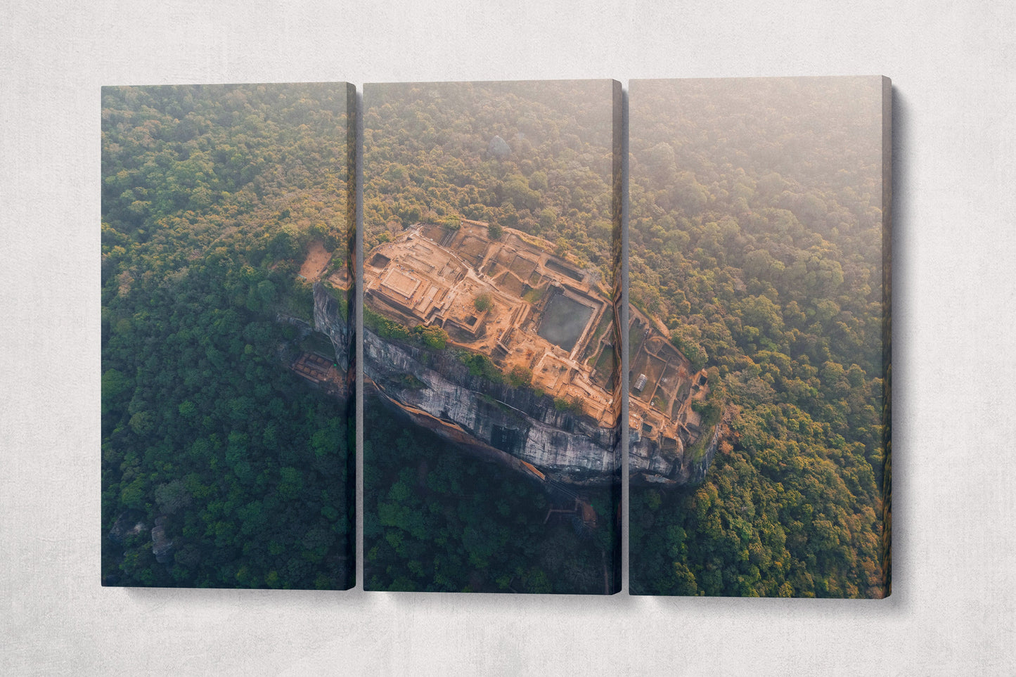 Sigiriya The Lion Rock From Above Sri Lanka Wall Art Canvas Eco Leather Print 3 Panels