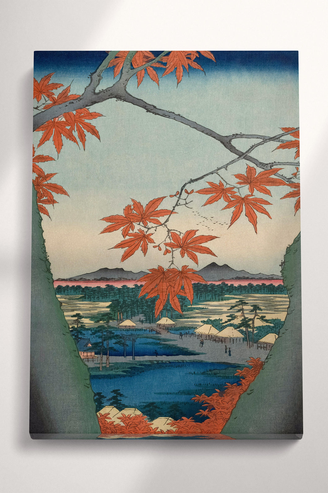 Maple Trees at Mama, Tekona Shrine and Linked Bridge Utagawa Hiroshige Framed Canvas