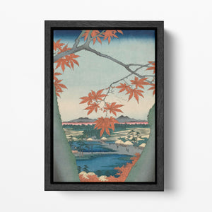 Maple Trees at Mama, Tekona Shrine and Linked Bridge Utagawa Hiroshige Black Frame Canvas