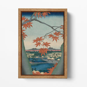 Maple Trees at Mama, Tekona Shrine and Linked Bridge Utagawa Hiroshige Wood Frame Canvas