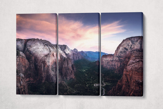 Angels Landing at Zion National Park, Utah Pink Sky USA Canvas 3 panels