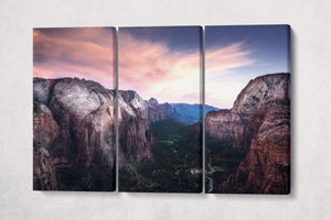 Angels Landing at Zion National Park, Utah Pink Sky USA Canvas 3 panels