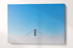 Golden Gate In The Clouds Blue Sky Canvas Wall Art Eco Leather Print Ready to Hang, Made in Italy!