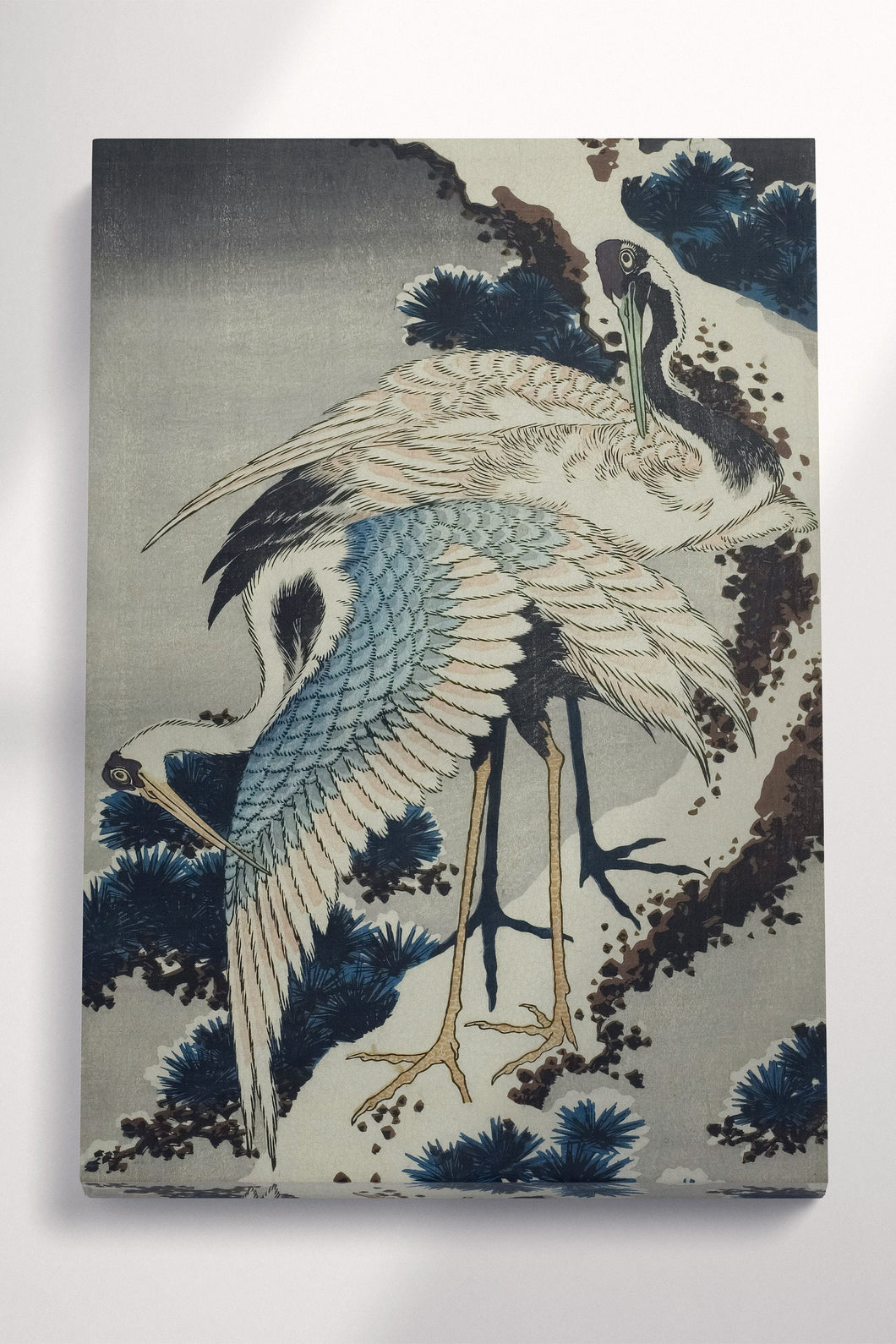 Cranes on Branch of Snow-covered Pine Katsushika Hokusai Japanese Art 1820 Canvas Wall Art Eco Leather Print, Made in Italy!