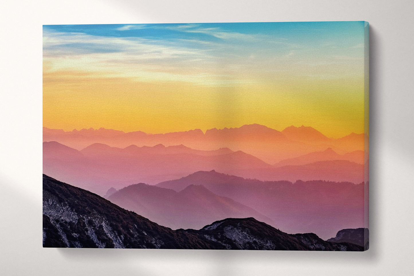 Mountains Sunset Rainbow Wall Art Canvas