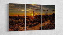 Laden Sie das Bild in den Galerie-Viewer, Sunset Arizona Desert Wall Art Eco Leather Canvas Print 3 Panels