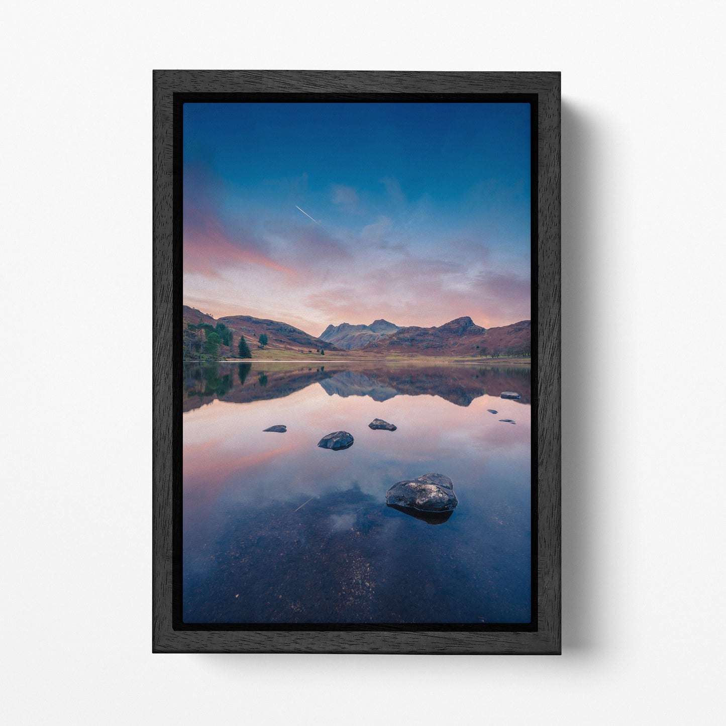 Blea Tarn Ambleside, Little Langdale Lake District UK Framed Canvas Wall Art Eco Leather Print Black Frame