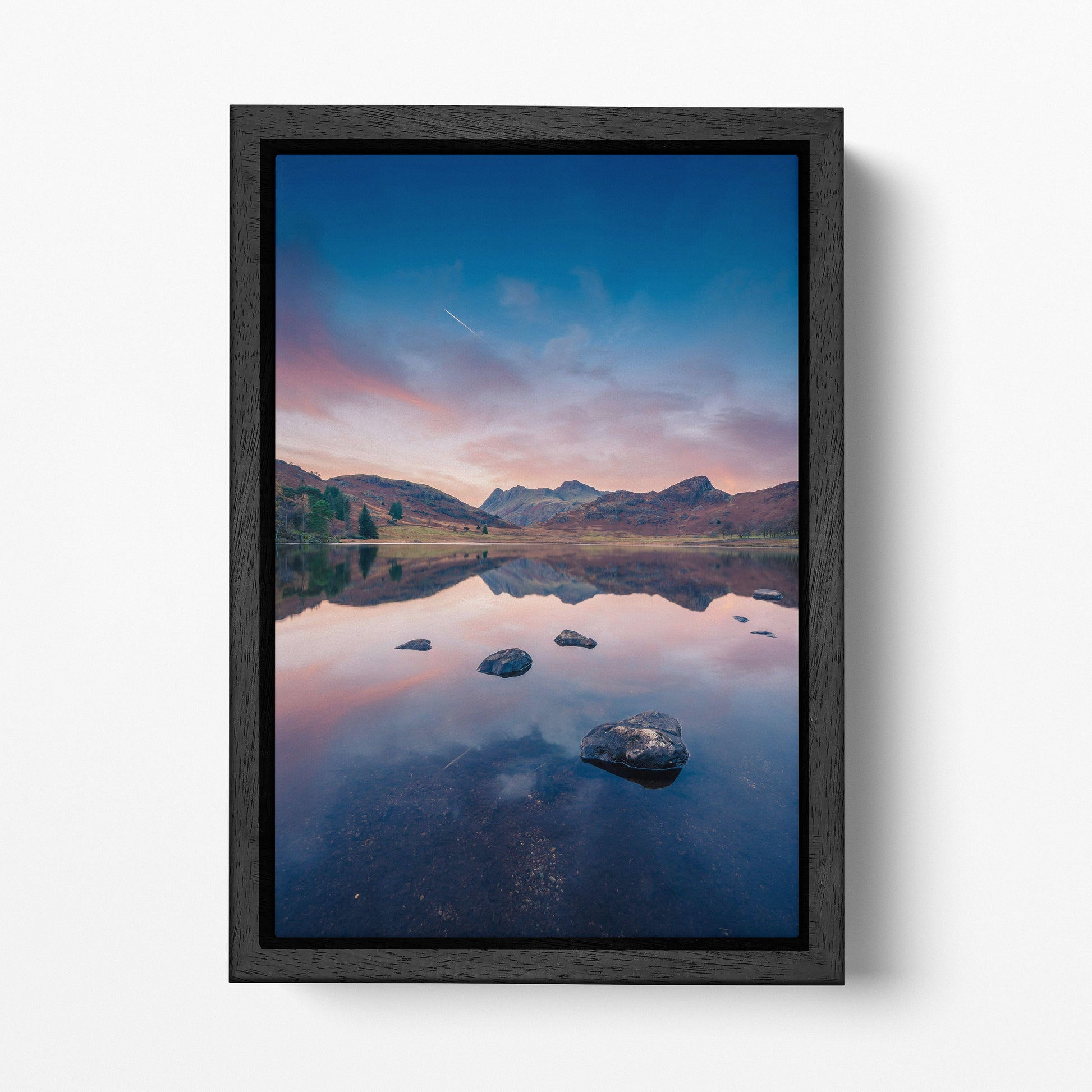 Blea Tarn Ambleside, Little Langdale Lake District UK Framed Canvas Wall Art Eco Leather Print Black Frame