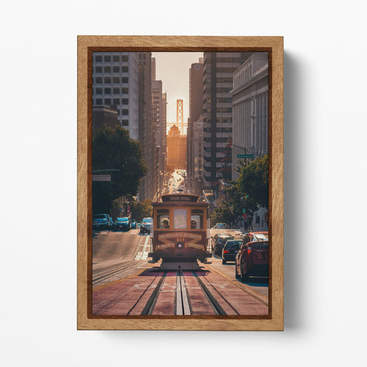 Iconic Cable Car San Francisco Sunset Canvas Wall Art Home Decor Eco Leather Print Wood Frame