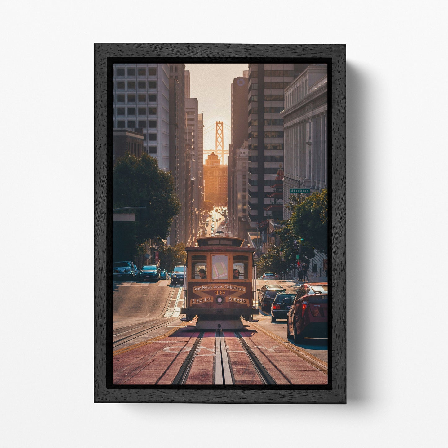 Iconic Cable Car San Francisco Sunset Canvas Wall Art Home Decor Eco Leather Print Black Frame