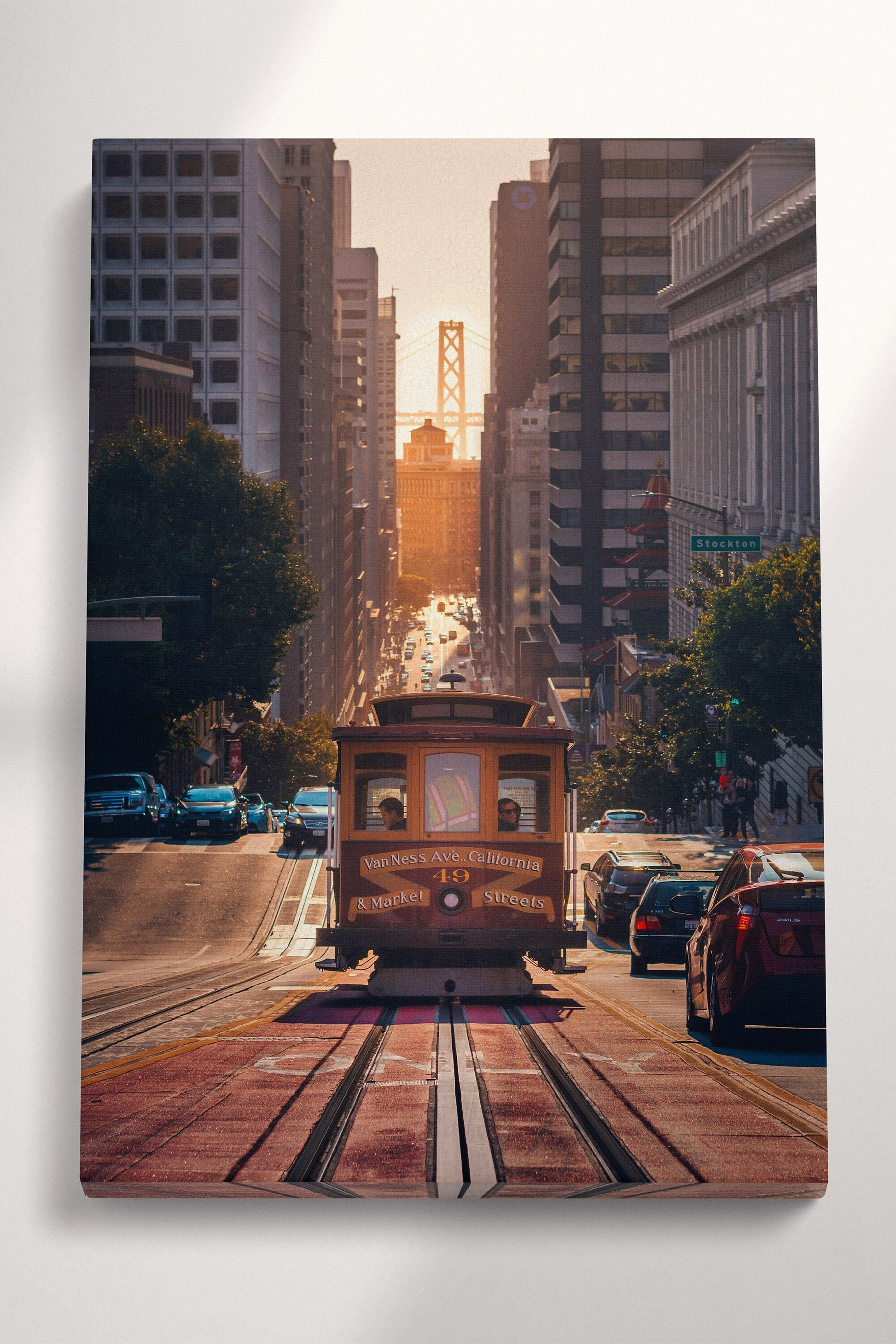 Iconic Cable Car San Francisco Sunset Canvas Wall Art Home Decor Eco Leather Print
