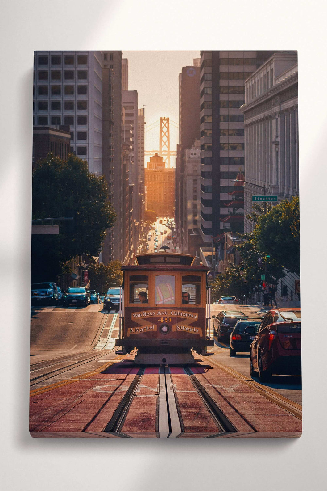 Golden Gate San Francisco foggy from above canvas wall art home decor eco leather print, Made in Italy!