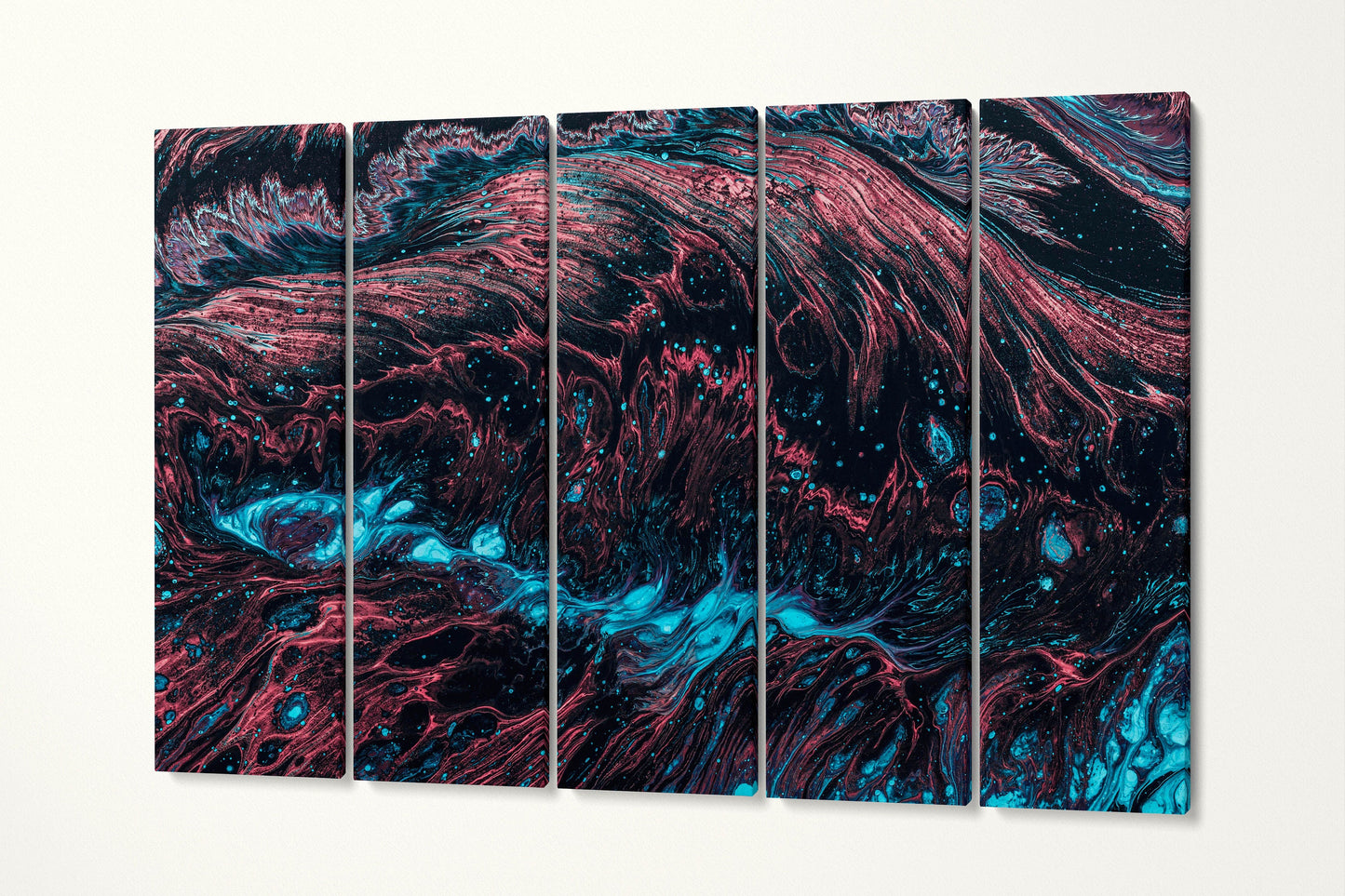 Red and Blue Modern Abstract Wall Art Eco Leather Canvas Print, Made in Italy!