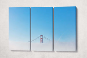 Golden Gate In The Clouds Blue Sky Canvas Wall Art Eco Leather Print Ready to Hang, Made in Italy!