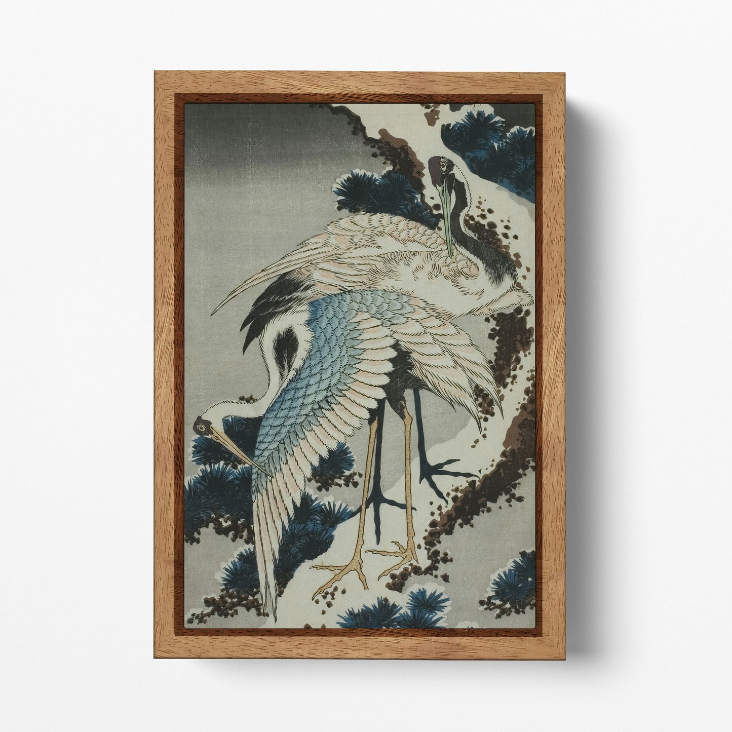 Cranes on Branch of Snow-covered Pine Katsushika Hokusai Japanese Art 1820 Canvas Wall Art Eco Leather Print Wood Frame