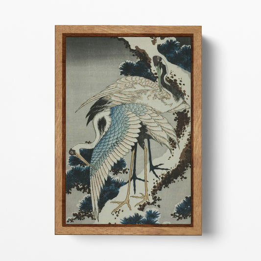 Cranes on Branch of Snow-covered Pine Katsushika Hokusai Japanese Art 1820 Canvas Wall Art Eco Leather Print Wood Frame