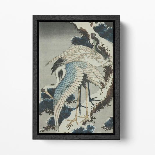 Cranes on Branch of Snow-covered Pine Katsushika Hokusai Japanese Art 1820 Canvas Wall Art Eco Leather Print Black Frame