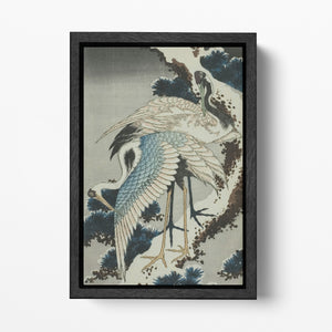 Cranes on Branch of Snow-covered Pine Katsushika Hokusai Japanese Art 1820 Canvas Wall Art Eco Leather Print, Made in Italy!
