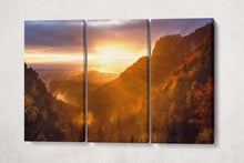 Charger l&#39;image dans la galerie, Mountains Dramatic Sunset Wall Art Canvas Eco Leather Print 3 Panels