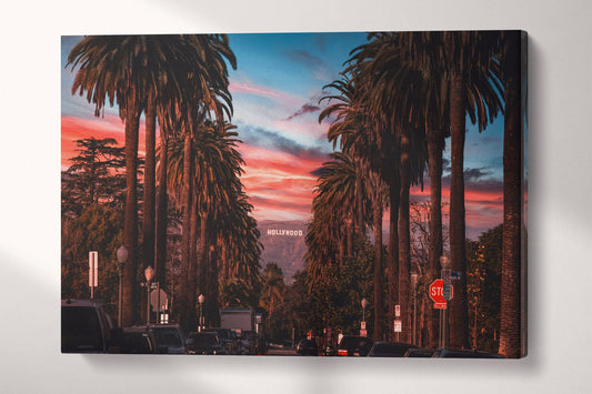 Hollywood Sign Los Angeles Framed Canvas Eco Leather Print, Made in Italy!