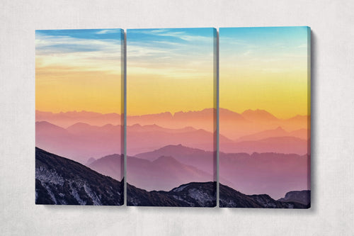 Mountains Sunset Rainbow Wall Art Canvas 3 Panels