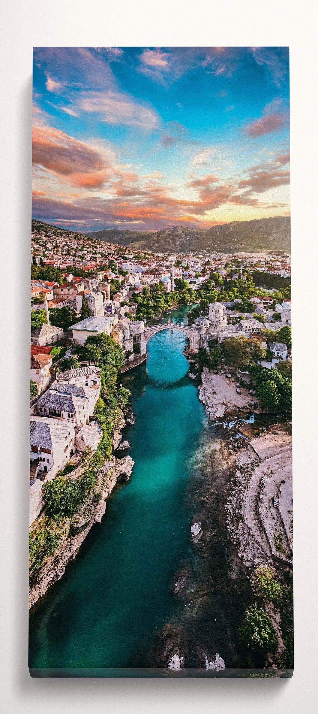 Mostar Neretva River at Sunset Canvas Eco Leather Print Vertical
