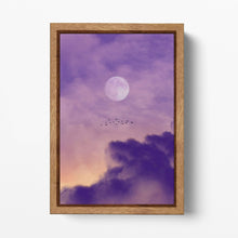 Charger l&#39;image dans la galerie, Full Moon In Cloudy Pink Sky Canvas Eco Leather Reproduction Print, Made in Italy! Wood Frame