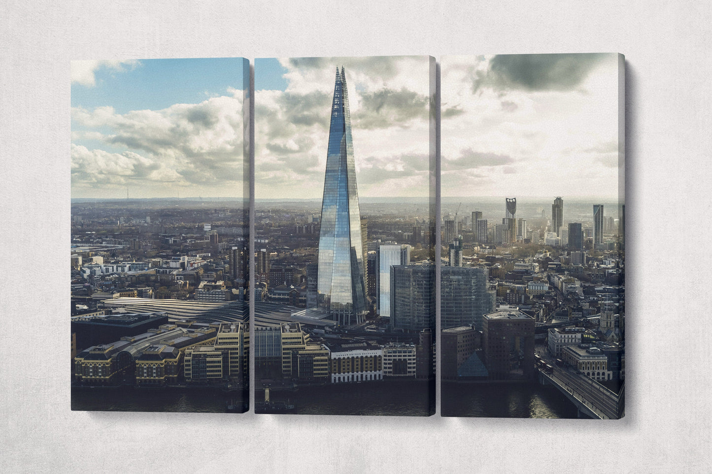 London The Shard Skyline Wall Art Home Decor Canvas Eco Leather Print 3 Panels
