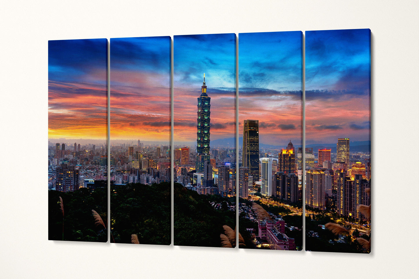 Taipei Skyline at Sunset Canvas Eco Leather Print 5 Panels