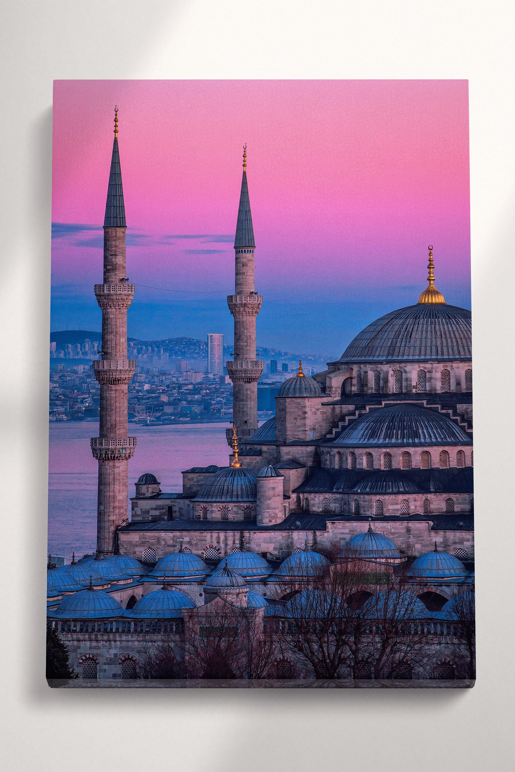 The Blue Mosque Sultan Ahmed Mosque Istanbul Pink Sky Wall Art Home Decor Canvas Eco Lather Print