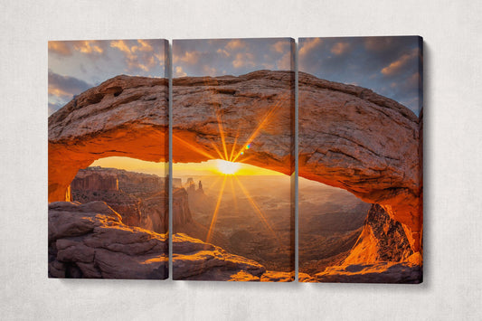 Mesa Arch Arches National Park Sunrise in Utah Canvas Eco Leather Print 3 Panels