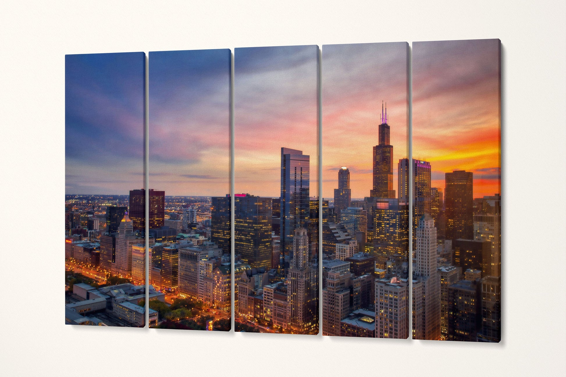 Chicago Millennium Park at Sunset Canvas Eco Leather Print 5 Panels