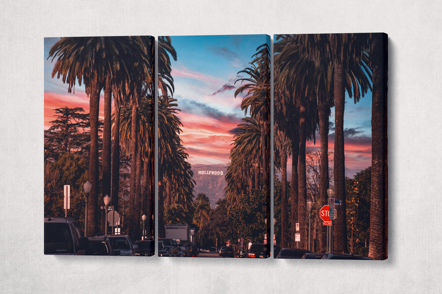 Hollywood Sign Los Angeles Framed Canvas Eco Leather Print, Made in Italy!