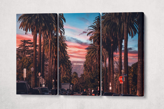 Hollywood Sign Los Angeles Framed Canvas Eco Leather Print, Made in Italy!