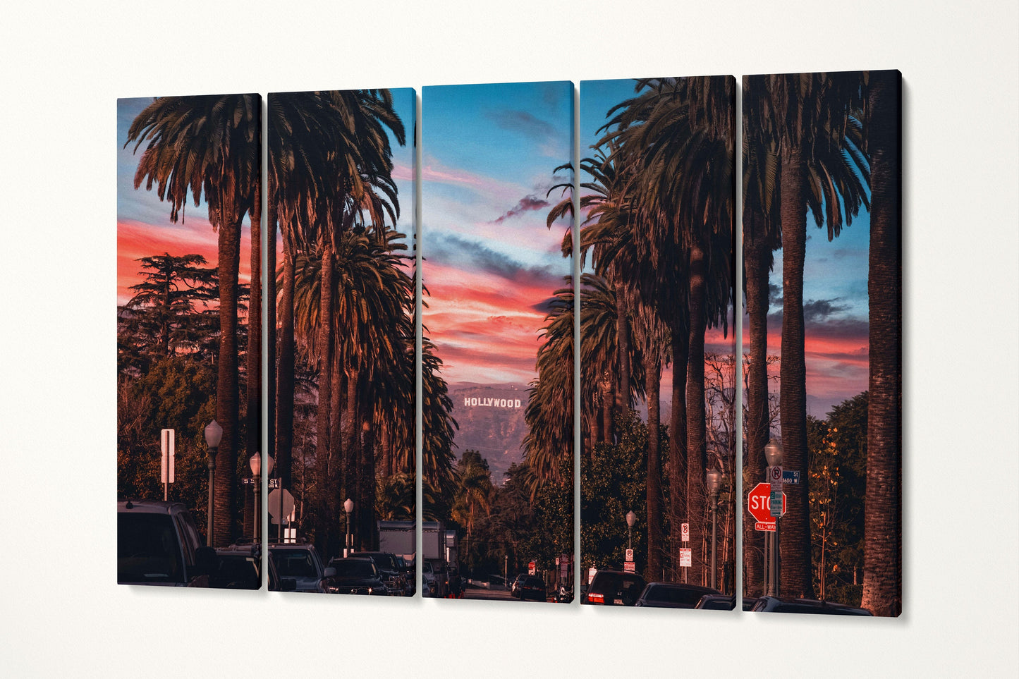 Hollywood Sign Los Angeles Framed Canvas Eco Leather Print, Made in Italy!